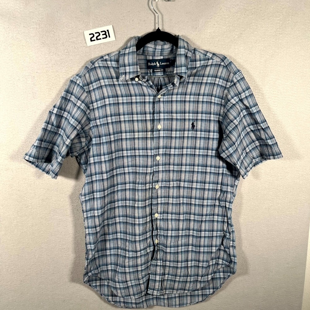 Ralph Lauren Shirt Mens Small Multicolor Plaid Classic Fit Pleated Button Down